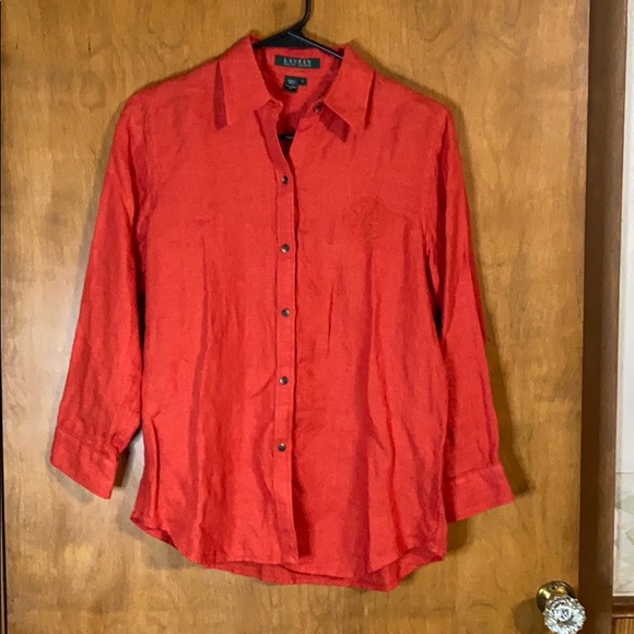 Lauren Ralph Lauren Orange Linen Button Down Sz S - Picture 1 of 4